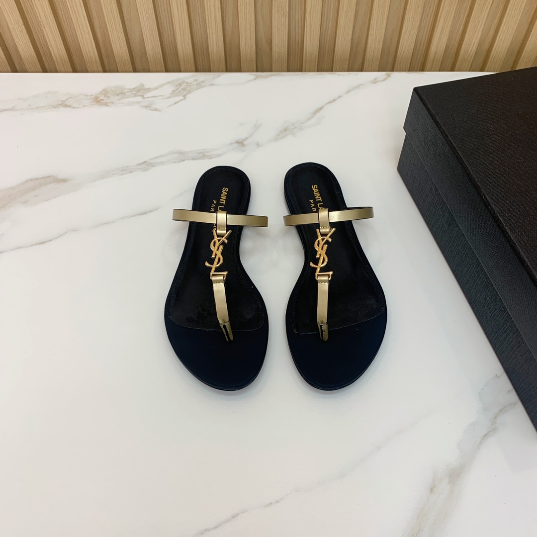 YSL letter buckle flat slippers, size: 35-42 (40, 41, 42 are not refundable for custom orders)