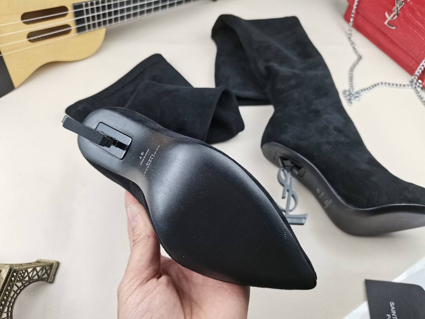 YSL classic letter metal heel 22-inch boots, elastic boots Heel height: 10.5CM Size: 35-42 (41.42 custom-made, no return or exchange)