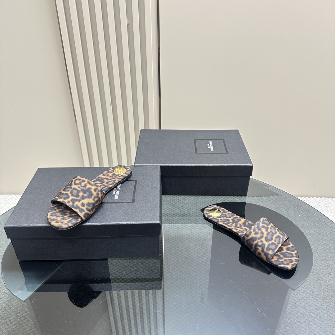 YSL pointed open-toe high heels leopard slippers: 10.5CM size: 35-42 (41.42 custom-made, no return or exchange)