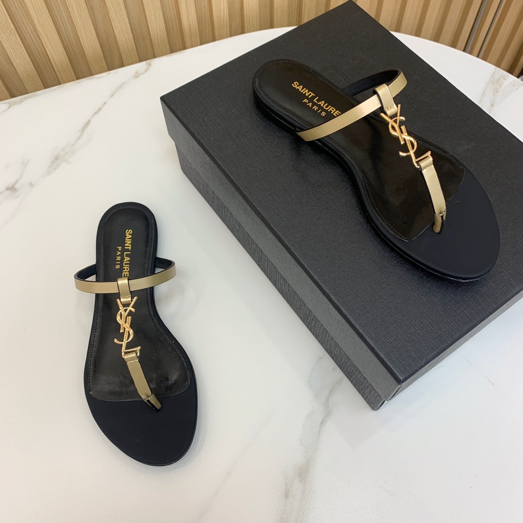 YSL letter buckle flat slippers, size: 35-42 (40, 41, 42 are not refundable for custom orders)