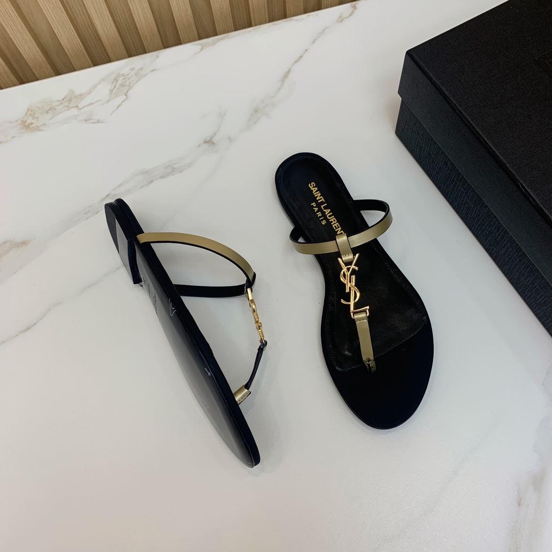YSL letter buckle flat slippers, size: 35-42 (40, 41, 42 are not refundable for custom orders)